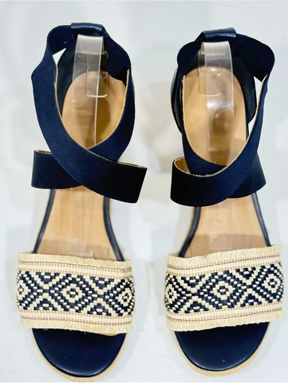 Tommy Hilfiger TWGEMINA  Navy & Cream Espadrille Jute 3” Wedge Sandals Size 8.5